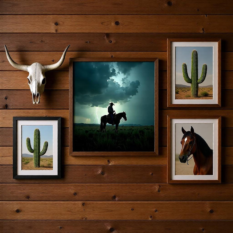 Load image into Gallery viewer, Rustic Ranch Decor Printable, Cowboy Lightning Storm Horse Print, Western Cabin Wall Art A4
