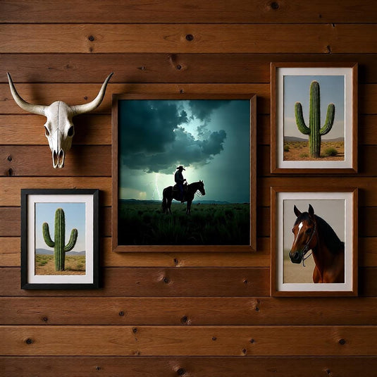 Rustic Ranch Decor Printable, Cowboy Lightning Storm Horse Print, Western Cabin Wall Art A4