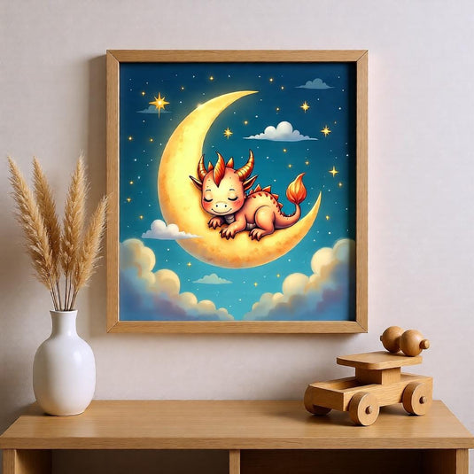 Dragon Wall Art Printable, Moon Nursery Decor, Fantasy Kids Bedroom Digital Download