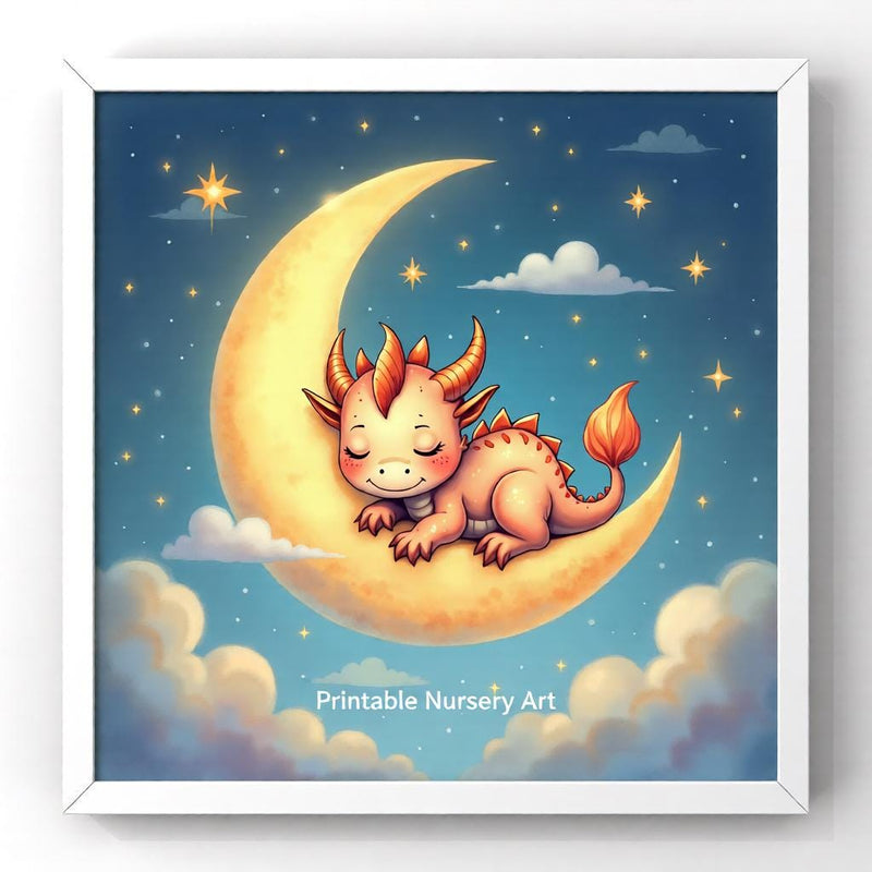 Load image into Gallery viewer, Dragon Wall Art Printable, Moon Nursery Decor, Fantasy Kids Bedroom Digital Download

