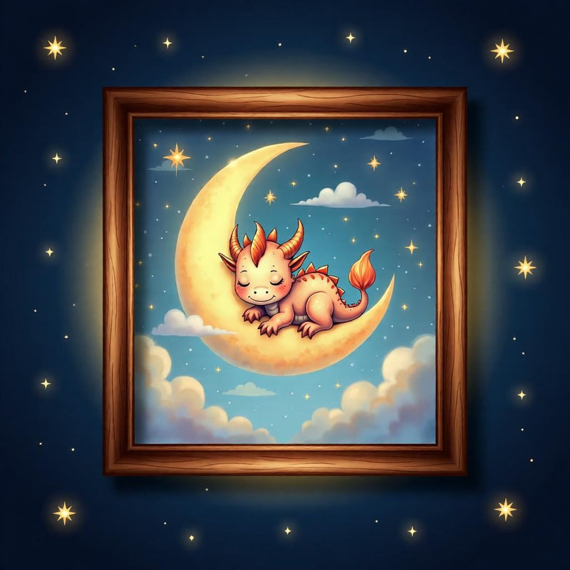 Load image into Gallery viewer, Dragon Wall Art Printable, Moon Nursery Decor, Fantasy Kids Bedroom Digital Download
