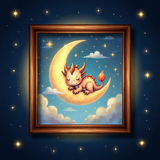 Dragon Wall Art Printable, Moon Nursery Decor, Fantasy Kids Bedroom Digital Download