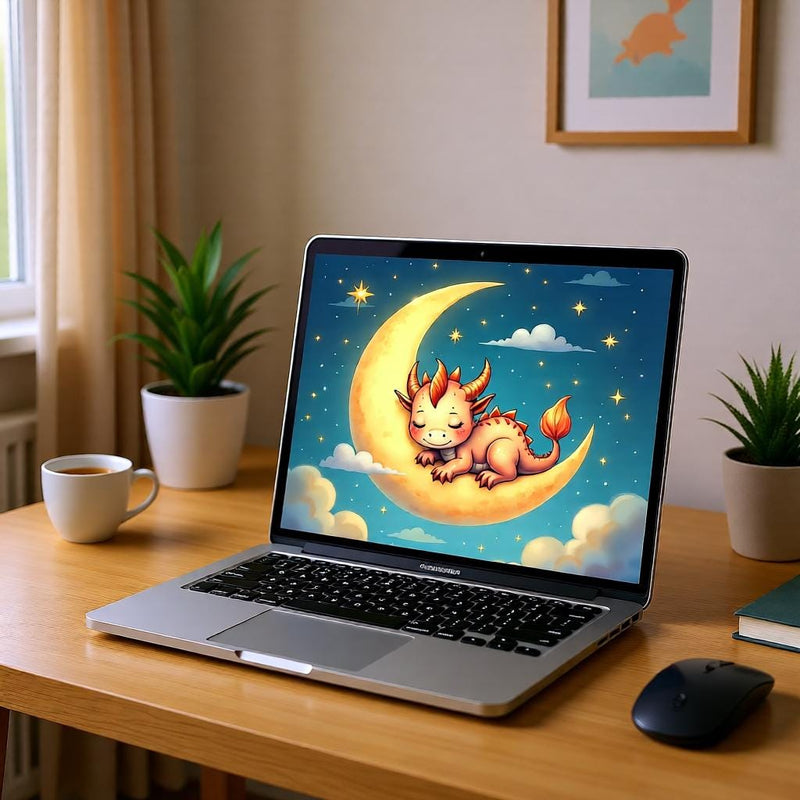 Load image into Gallery viewer, Dragon Wall Art Printable, Moon Nursery Decor, Fantasy Kids Bedroom Digital Download
