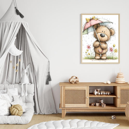 Teddy Bear Nursery Wall Art Printable, Baby Room Decor Digital Download 1:1 1024x1024