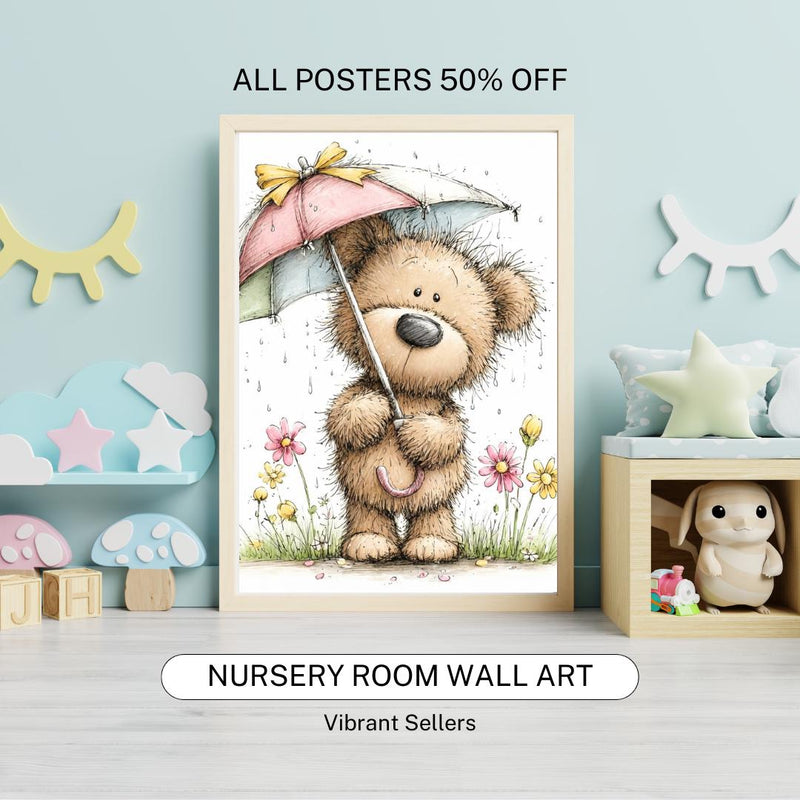 Load image into Gallery viewer, Teddy Bear Nursery Wall Art Printable, Baby Room Decor Digital Download 1:1 1024x1024

