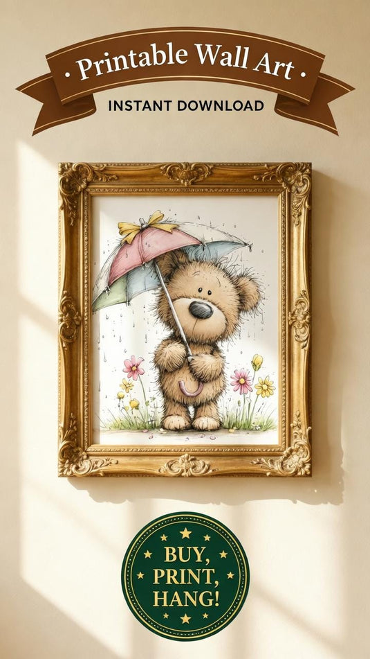 Teddy Bear Nursery Wall Art Printable, Baby Room Decor Digital Download 1:1 1024x1024