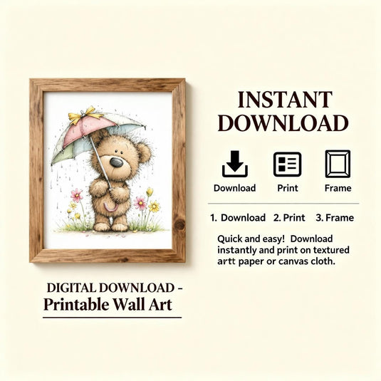 Teddy Bear Nursery Wall Art Printable, Baby Room Decor Digital Download 1:1 1024x1024