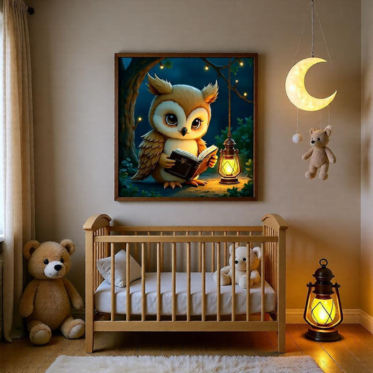Reading Owl Poster Printable, Woodland Nursery Animal Decor Kids Room A4 Download