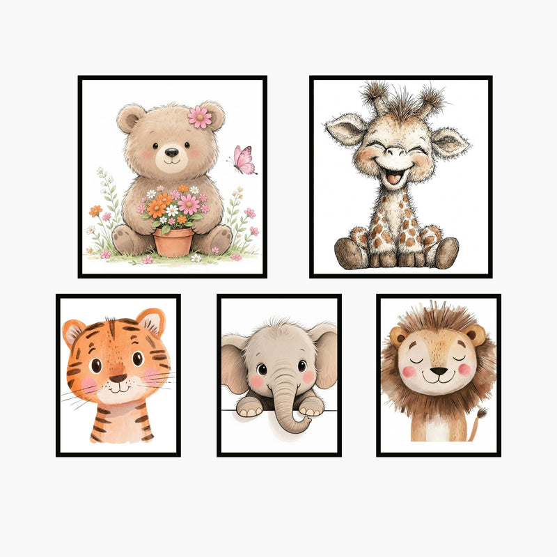 Load image into Gallery viewer, Safari Nursery Wall Art Set Printable, Jungle Baby Animal Prints Digital Download 1024x1024 Decor
