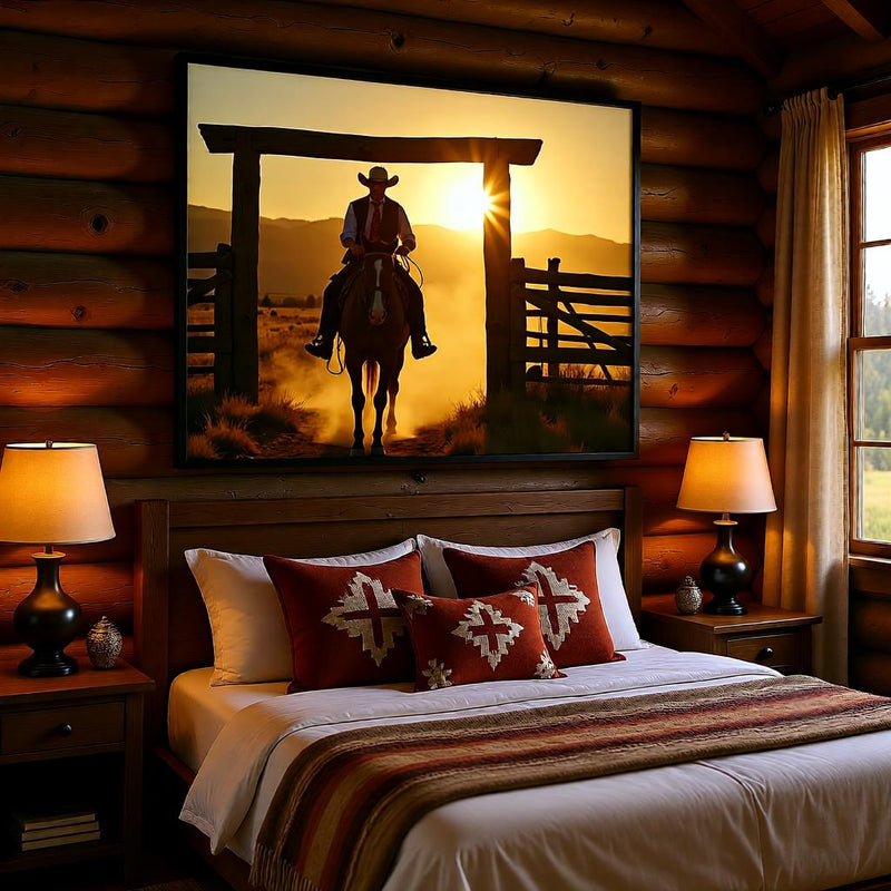 Load image into Gallery viewer, Western Ranch Art Printable, Cowboy Rider Sunset Poster, Horse Landscape Decor A4 Download
