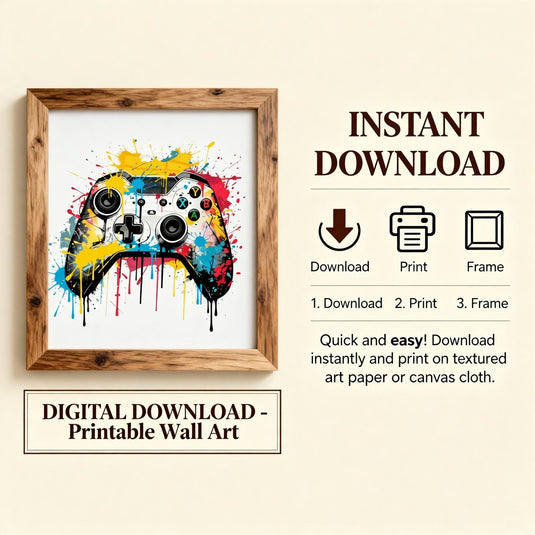 Gaming Wall Art Set Gamer Room Graffiti Controller 1:1 1024x1024 Digital Download