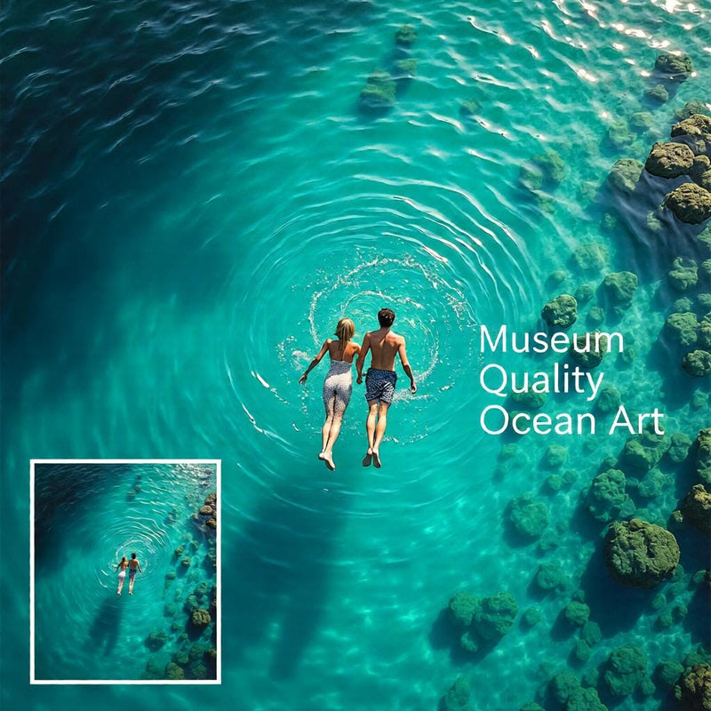 Load image into Gallery viewer, Ocean Swimmer Art Printable, Emerald Coastal Couple Poster Modern Abstract Decor A4 Download
