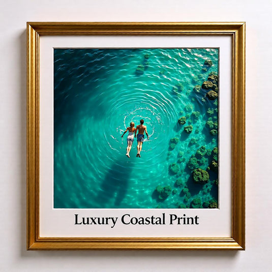 Ocean Swimmer Art Printable, Emerald Coastal Couple Poster Modern Abstract Decor A4 Download