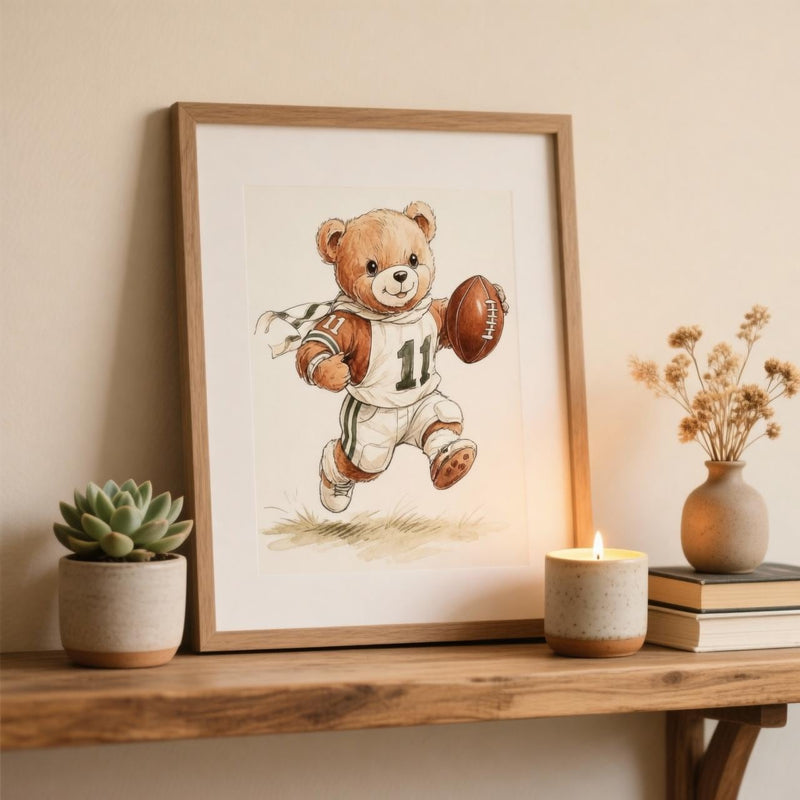 Load image into Gallery viewer, Teddy Bear Football Wall Art Printable Sports Nursery Decor 1:1 1024x1024
