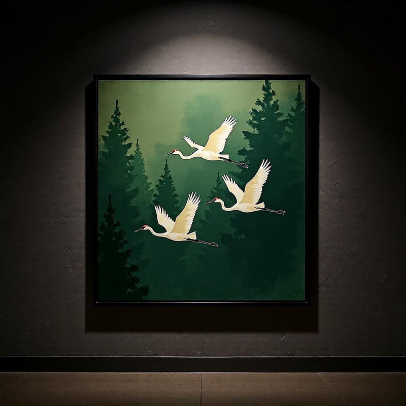 Load image into Gallery viewer, Crane Wall Art Printable, Japandi Forest Birds Poster Zen Decor Scandinavian Style A4 Download

