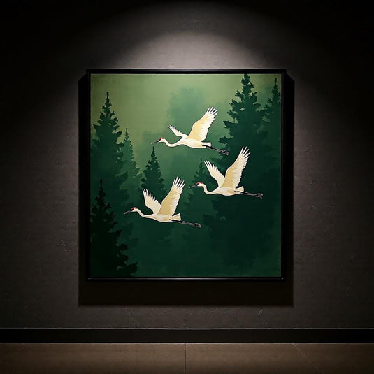 Crane Wall Art Printable, Japandi Forest Birds Poster Zen Decor Scandinavian Style A4 Download