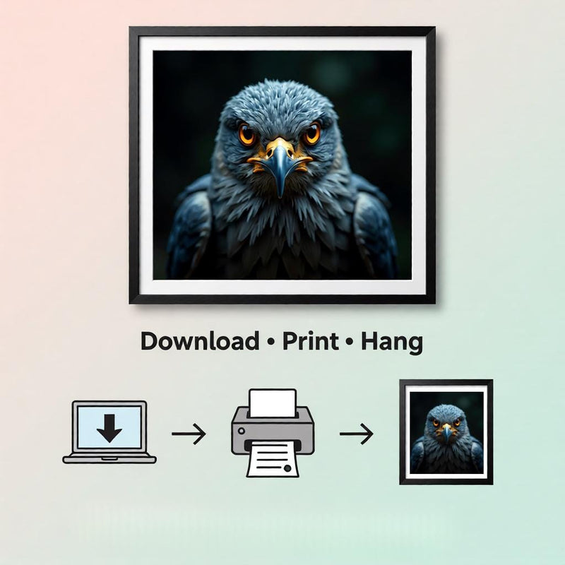 Load image into Gallery viewer, Eagle Print Poster Printable, Woodland Bird Portrait Dark Nature Decor A4 Download
