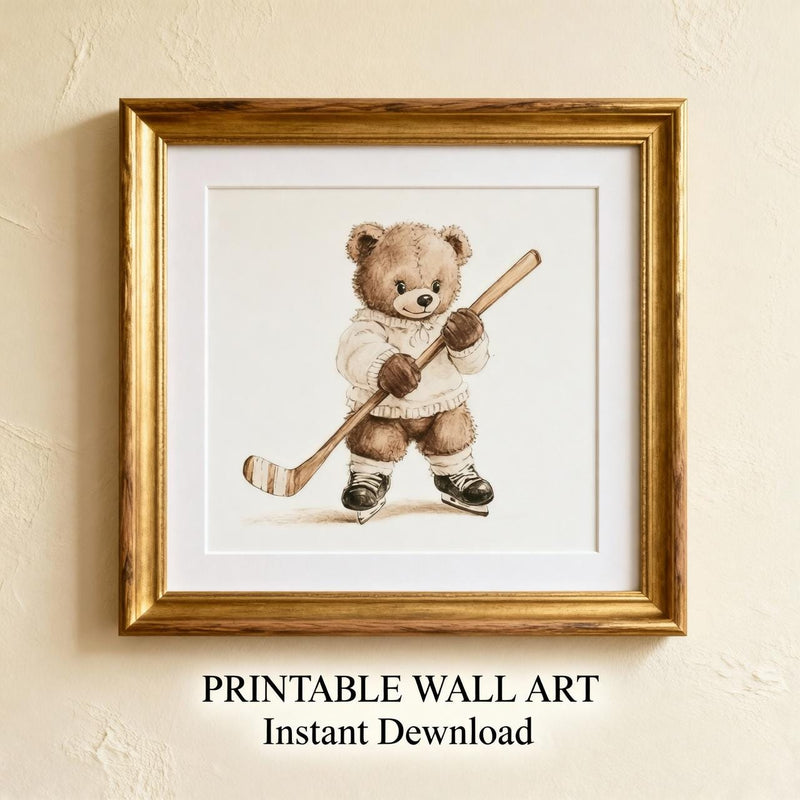 Load image into Gallery viewer, Teddy Bear Basketball Nursery Wall Art Printable Baby Boy Sports Decor 1024x1024
