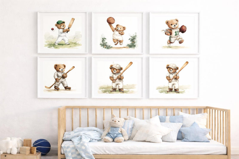 Load image into Gallery viewer, Teddy Bear Basketball Nursery Wall Art Printable Baby Boy Sports Decor 1024x1024
