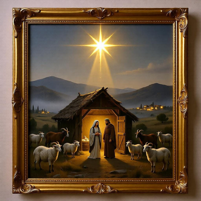 Load image into Gallery viewer, Nativity Wall Art Printable Christmas Scene, Birth of Jesus Christian Painting Digital Download

