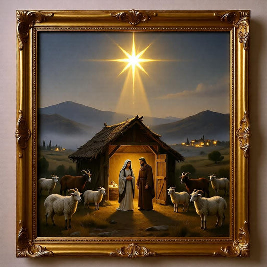 Nativity Wall Art Printable Christmas Scene, Birth of Jesus Christian Painting Digital Download