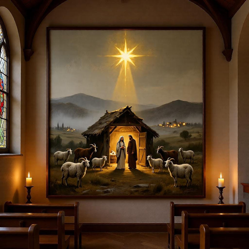 Load image into Gallery viewer, Nativity Wall Art Printable Christmas Scene, Birth of Jesus Christian Painting Digital Download
