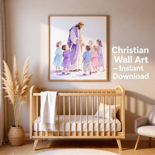 Jesus With Children Watercolor Art Print: Christian Nursery Decor (Digital Download)