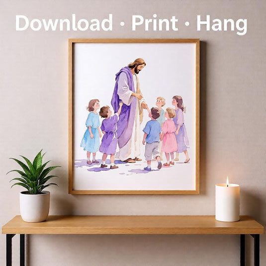 Jesus With Children Watercolor Art Print: Christian Nursery Decor (Digital Download)