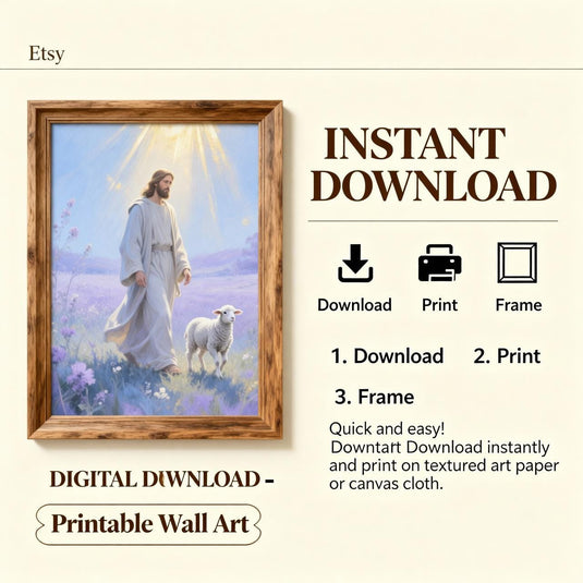 Jesus Good Shepherd Wall Art, Lamb Christian Printable Decor (Digital Download)