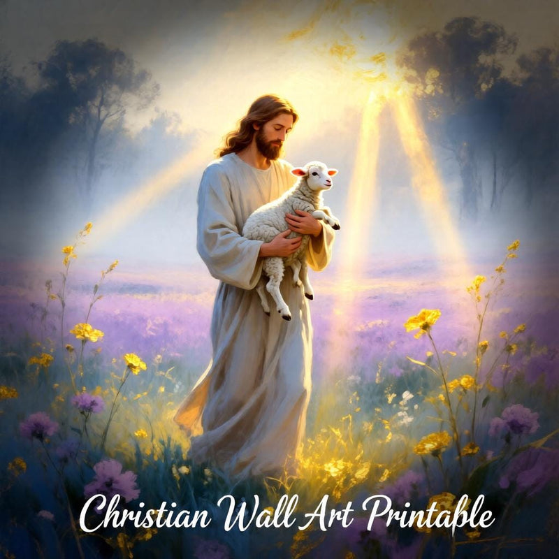 Load image into Gallery viewer, Good Shepherd Art Jesus Carrying Lamb Christian Bible Inspired Printable Digital Download
