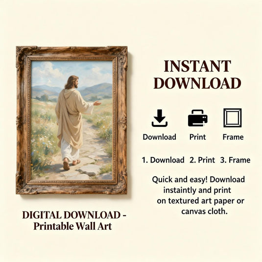 Christian Wall Art Printable Matte Jesus Walking Path Religious Decor Download