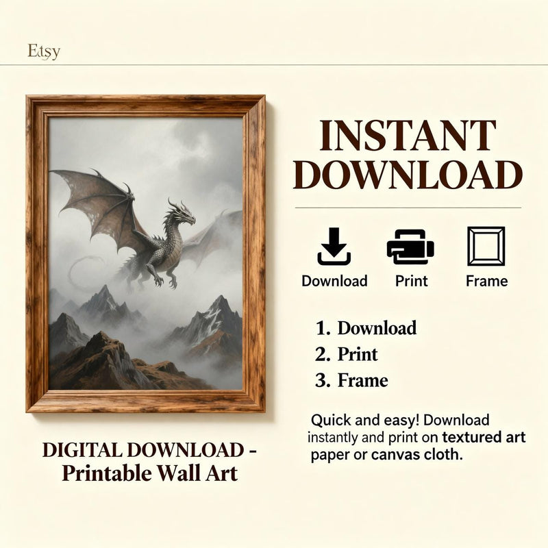 Load image into Gallery viewer, Wizard Dragon Wall Art Printable Fantasy Nursery Decor Book Lover Digital Download PNG
