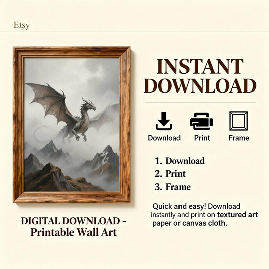 Wizard Dragon Wall Art Printable Fantasy Nursery Decor Book Lover Digital Download PNG
