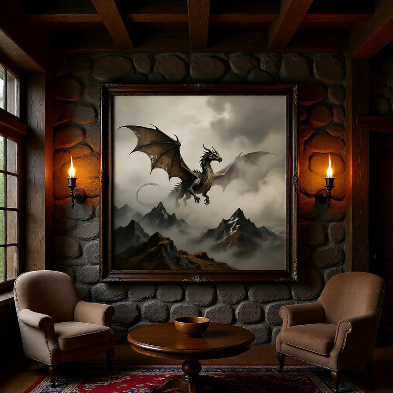 Load image into Gallery viewer, Wizard Dragon Wall Art Printable Fantasy Nursery Decor Book Lover Digital Download PNG
