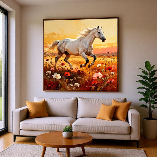 Wildflower Horse Meadow Art Print Sunset Equestrian Decor Rustic Farmhouse Printable Digital Download