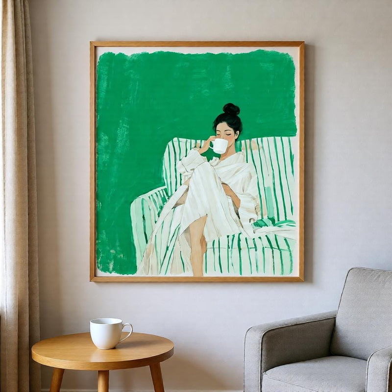Load image into Gallery viewer, Emerald Wall Decor Abstract Female Portrait Reading Poster Modern Green Tones Printable Digital Download
