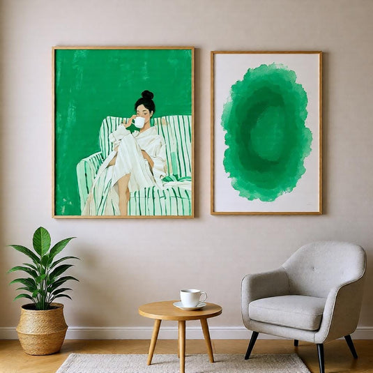 Emerald Wall Decor Abstract Female Portrait Reading Poster Modern Green Tones Printable Digital Download