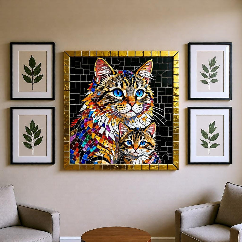 Load image into Gallery viewer, Mosaic Cat Art Mother Kitten Stained Glass Square Printable Digital Download 1:1 Format
