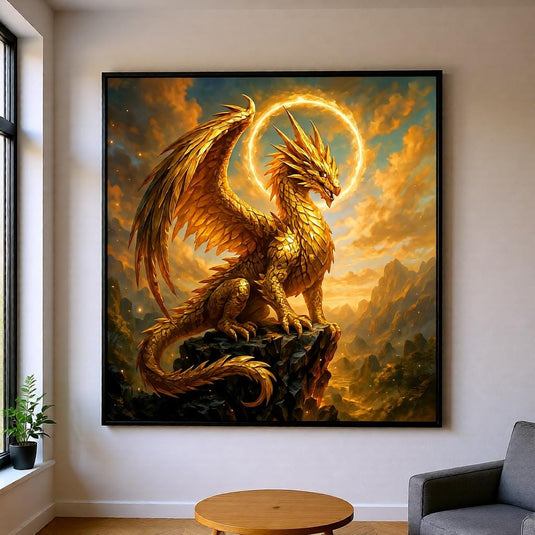 Golden Dragon Wall Art Printable, Fantasy Creature Poster, Gamer Room Decor Digital Download