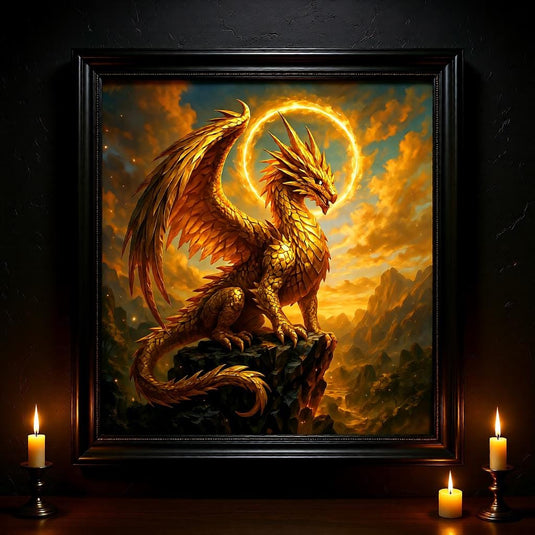 Golden Dragon Wall Art Printable, Fantasy Creature Poster, Gamer Room Decor Digital Download