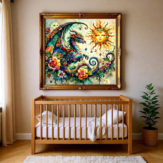 Celestial Dragon Wall Art Print Fantasy Sun Moon Decor Nursery Wizard Artwork Download