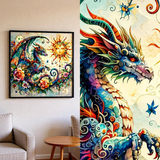 Celestial Dragon Wall Art Print Fantasy Sun Moon Decor Nursery Wizard Artwork Download