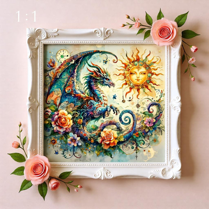 Load image into Gallery viewer, Celestial Dragon Wall Art Print Fantasy Sun Moon Decor Nursery Wizard Artwork Download
