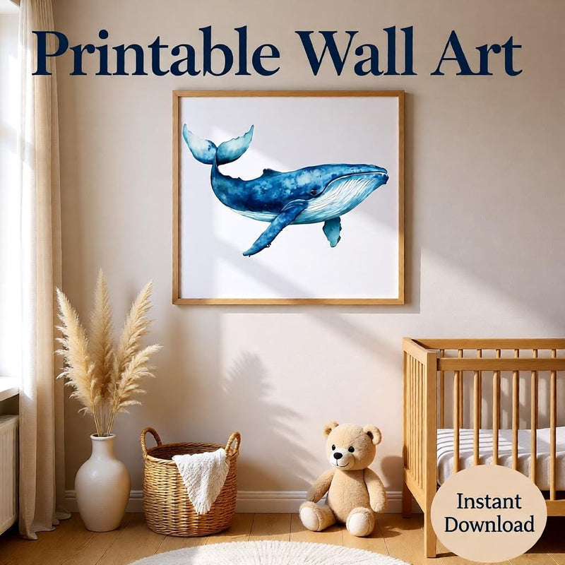 Load image into Gallery viewer, Watercolor Whale Print, Ocean Nursery Art, Coastal Decor (Digital Download)
