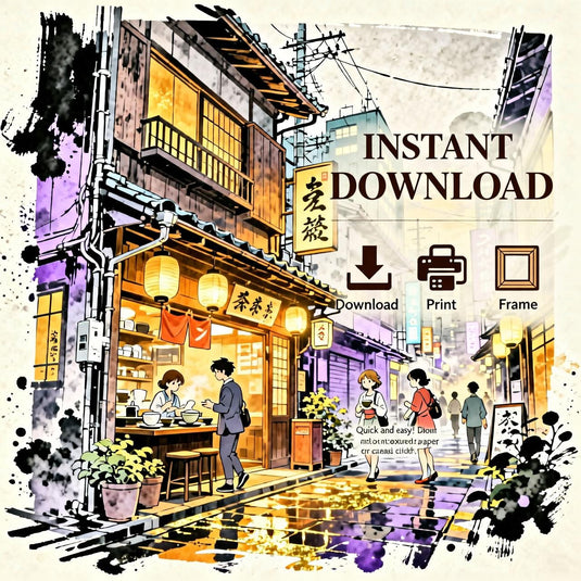Tokyo Street Art Anime Night City Ramen Shop Poster Japanese Printable Digital Download