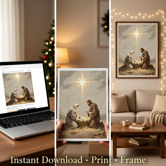Nativity Printable Wall Art, Christian Christmas Manger Scene