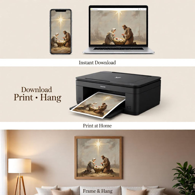 Load image into Gallery viewer, Nativity Printable Wall Art, Christian Christmas Manger Scene
