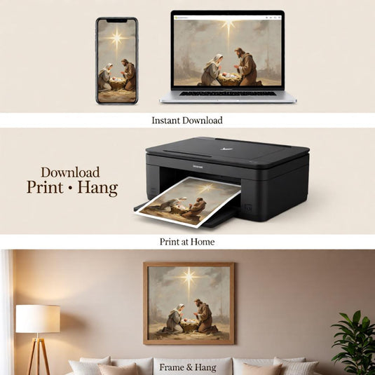 Nativity Printable Wall Art, Christian Christmas Manger Scene