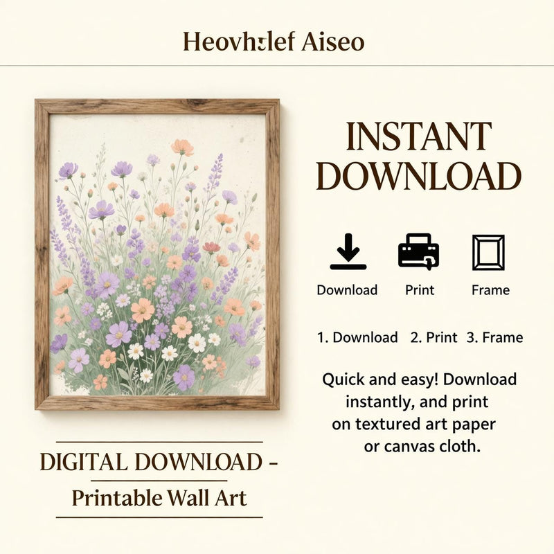 Load image into Gallery viewer, Pastel Wildflower Meadow Art Print Watercolor Botanical Floral Wall Decor Digital Download
