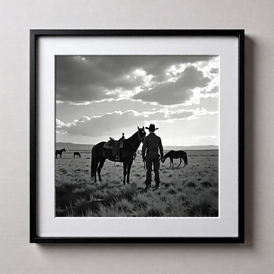 Ranch Wall Art Printable, Black White Horse Photography, Western Cowboy Decor A4 Download